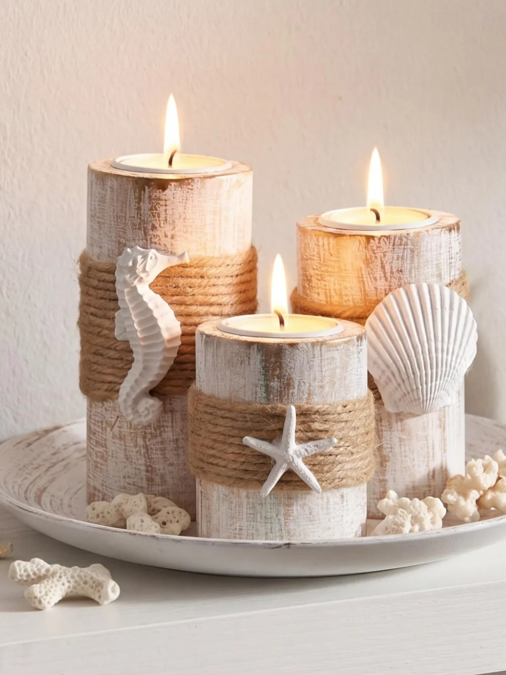AceOrbit Rustic Starfish Wooden Tealight Candle Holders (Set of 3)